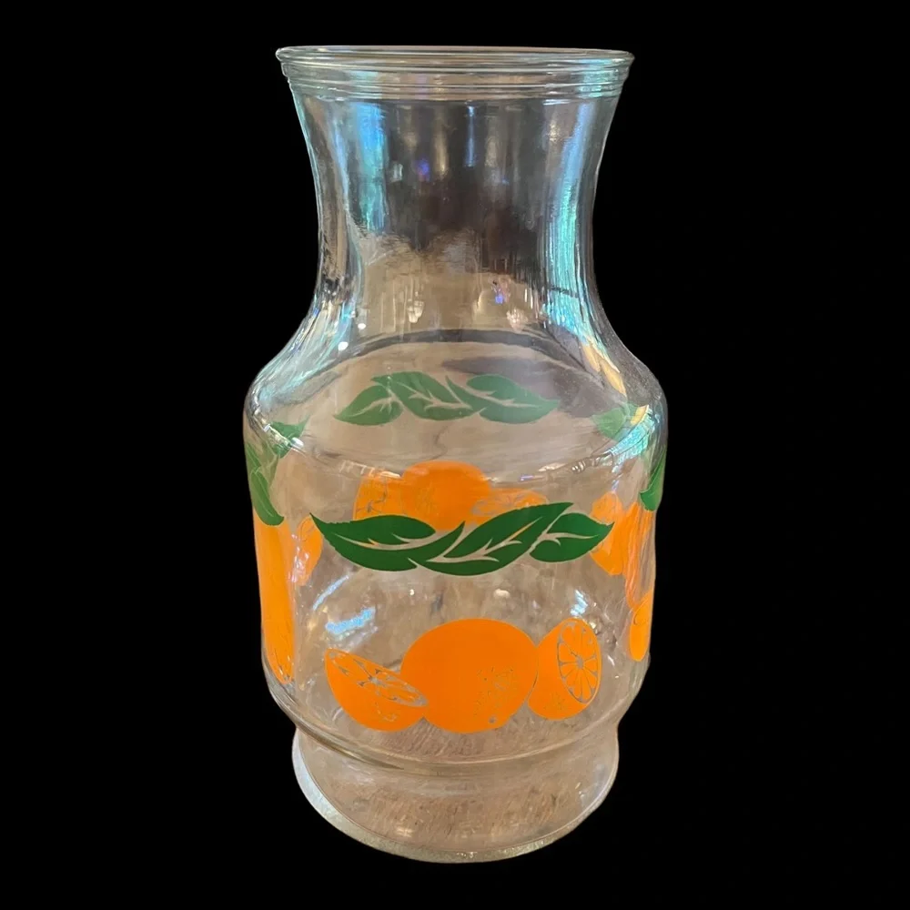 Orange Juice Glass Pitcher VTG 70’s Carafe Kitchen Kitschy Collectible